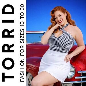 Torrid Black & White Gingham Retro Chic Foxy Twist-Neck Halter Top, 2X, NWT!